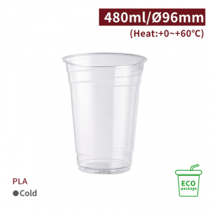 《受注生産》CS48038【PLA -エコカップ 16oz/480m  口径96mm 】-1箱1000個/1袋50個