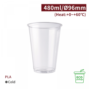 《受注生産》CS48039【PLA プラカップ エコ 16oz/480ml 口径96mm 】-1箱1000個/1袋50個