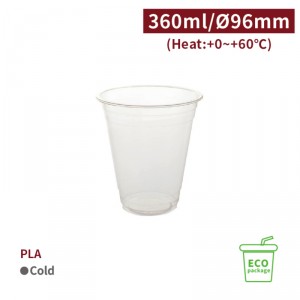 CS36004【PLA-プラカップ エコ 12oz/360ml 口径96mm 】-1箱1000個 /1袋50個