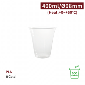 《受注生産》CS36027【PLA -プラカップ エコ 400ml  口径98mm】-1箱1000個/1袋50個