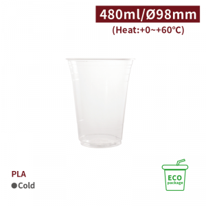 《受注生産》CS54002【PLA -プラカップ エコ 16oz/480ml 口径98mm 】-1箱1000個/1袋50個