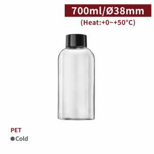 《受注生産》 CS70016【PET ドリンクボトル -透明 700m】1箱105個 選べるキャップカラー（白色/黒色/金色）