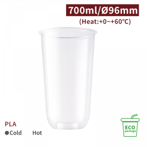 《受注生産》CS72011【PLA - プラカップ エコ 700ml 口径96mm 】-1箱1000個/1袋50個