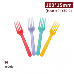 《受注生産》KI10008【 PS カラフルフォーク-  4色（赤/オレンジ/緑/紫）】100*15mm- 1箱4000個 / 1袋100個