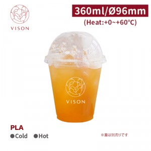 《VISON専用》I126【VISONロゴ入り!! PLA クリアカップ 12oz/360ml 口径96mm 】-1箱1000個 ~台湾製 高品質~ 