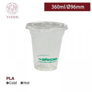 《VISON専用》E1【ロゴ入り PLA クリアカップ 12oz/360ml 口径96mm 】-1箱1000個 ※蓋は別売り