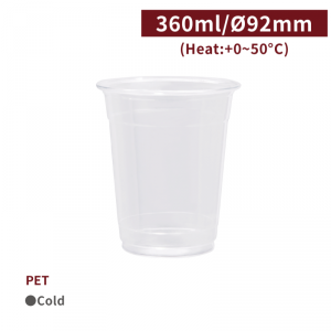 CS36003【PET-プラカップ 12oz/360ml 口径92mm　】- 1箱1000個/1袋50個