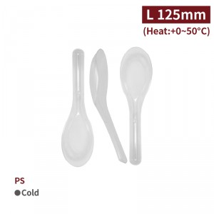 《受注生産》 KI12505【PS 耐熱 レンゲ -透明 】長125mm - 1箱2000個/1袋100個